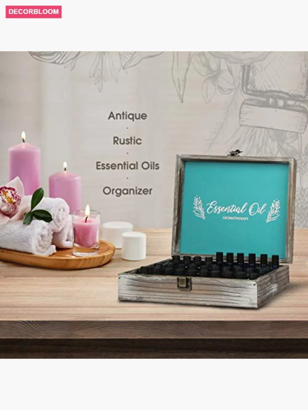 Essential Oil Storage Box with 70 Slots, Wooden Organizer for 5-15 ml Bottles